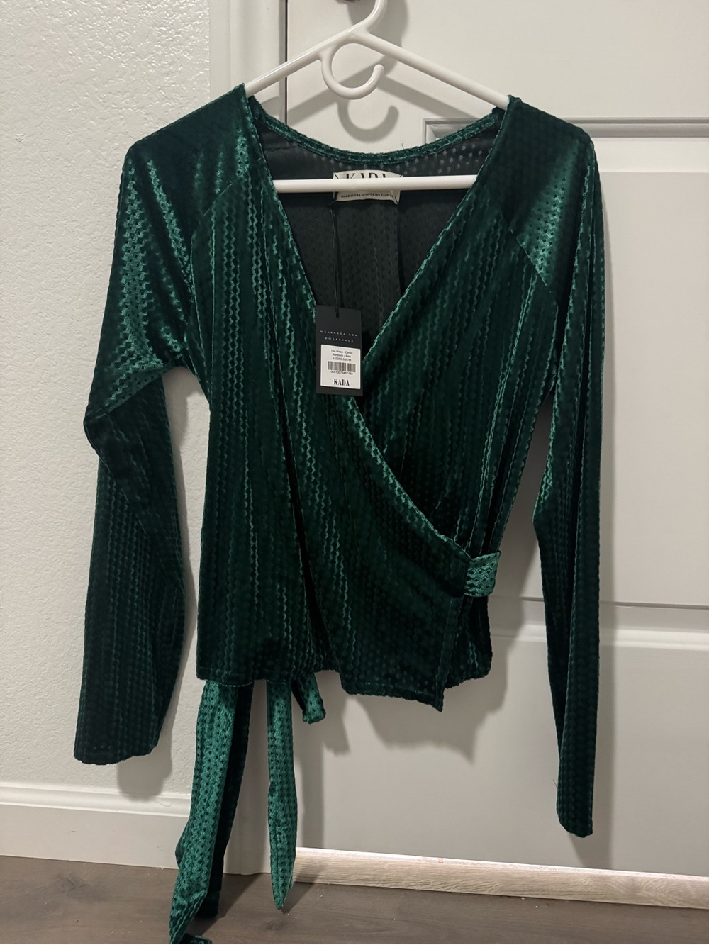 Manna Kadar Deep Green Velvet Wrap Blouse